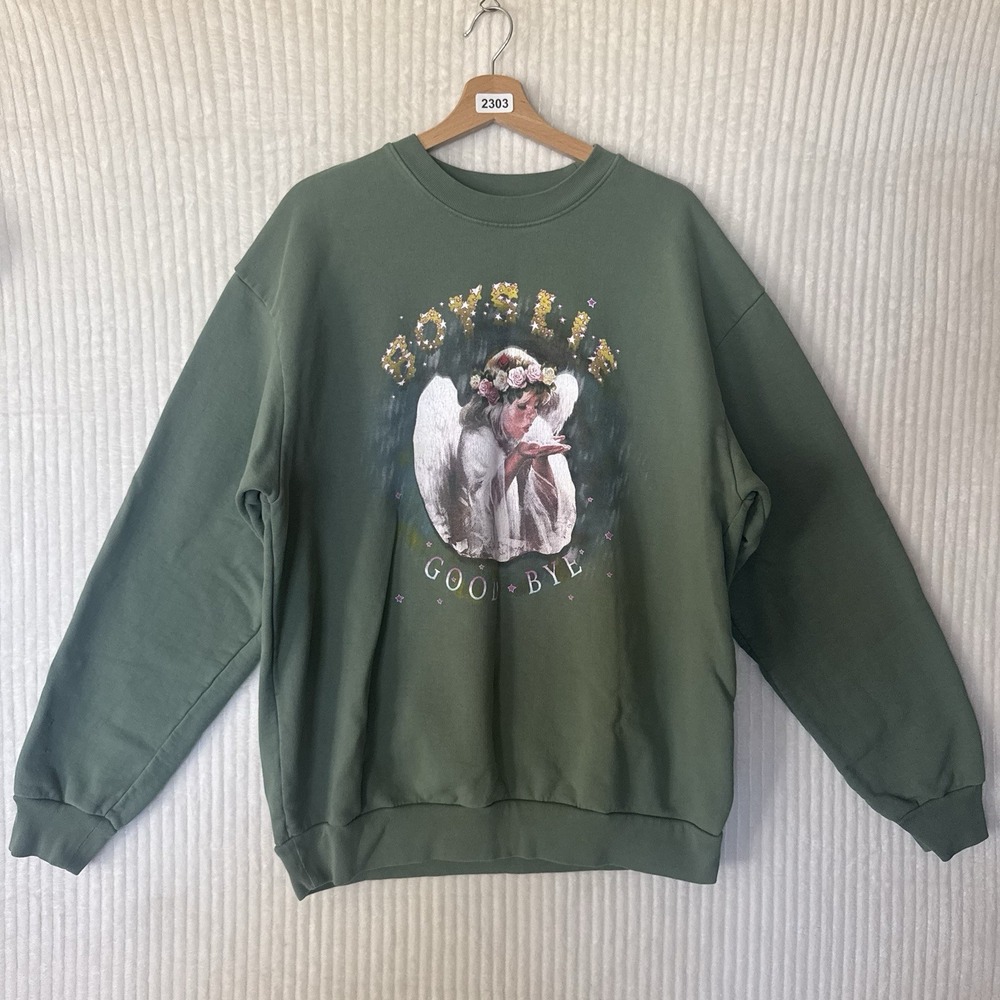 Boys Lie Good Bye Crewneck Sweatshirt Oversized Light Green One Size Plz See
